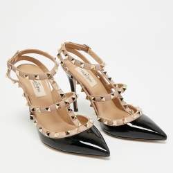 Pre Owned حذاء كعب عالي فالنتينو روكستود جلد بيج بحزام للكاحل مقاس 39.5