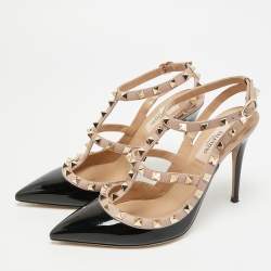 Pre Owned حذاء كعب عالي فالنتينو روكستود جلد بيج بحزام للكاحل مقاس 39.5