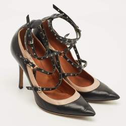 مملوكة مسبقًا Valentino Love Latch Size 39 Black/Beige Leather Ankle Wrap Pumps