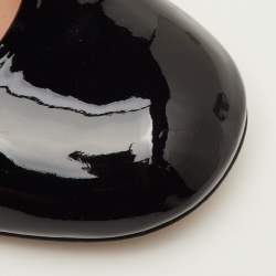 مملوكة مسبقًا حذاء باليرينا فلات فالنتينو تان-جو جلد لامع أسود بحزام للكاحل مقاس 39.5