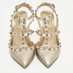 مملوكة مسبقًا Valentino Rockstud Size 38 Metallic Leather Ankle Strap Pumps