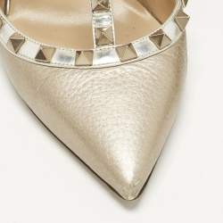 مملوكة مسبقًا Valentino Rockstud Size 38 Metallic Leather Ankle Strap Pumps