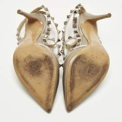 مملوكة مسبقًا Valentino Rockstud Size 38 Metallic Leather Ankle Strap Pumps