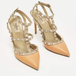 مملوكة مسبقًا Valentino Rockstud Size 38.5 Beige/Orange Leather Pumps