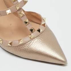 مملوكة مسبقًا Valentino Rockstud Size 41 Gold/Beige Leather Pumps