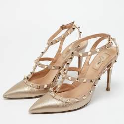 مملوكة مسبقًا Valentino Rockstud Size 41 Gold/Beige Leather Pumps