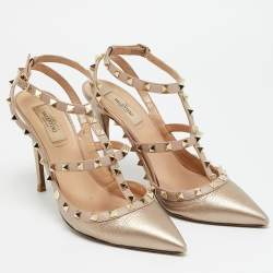 مملوكة مسبقًا Valentino Rockstud Size 41 Gold/Beige Leather Pumps