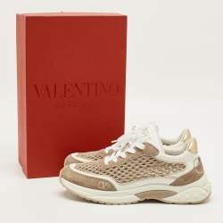 مملوكة مسبقًا Valentino Ready Go Size 39 White/Brown Leather and Suede Low Top Sneakers