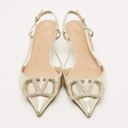 مملوكة مسبقًا حذاء كعب عالي فالنتينو جلد لامع بشعار في لوغو حزام كاحل مقاس 39