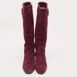 مملوكة مسبقًا حذاء بوت فالتنينو جلد أحمر بطول الركبة مقاس 40
