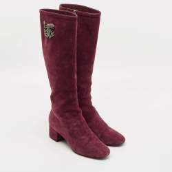 مملوكة مسبقًا حذاء بوت فالتنينو جلد أحمر بطول الركبة مقاس 40