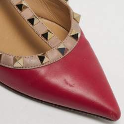 مملوكة مسبقًا حذاء كعب عالي فالنتينو سير كاحل روكستد جلد أحمر/بيج مقاس 37.5