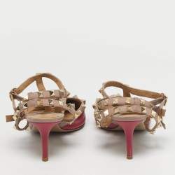 مملوكة مسبقًا حذاء كعب عالي فالنتينو سير كاحل روكستد جلد أحمر/بيج مقاس 37.5