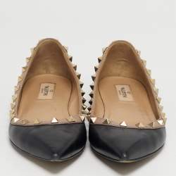 Pre Owned Valentino Rockstud Size 39 Black/Beige Leather Ballet Flats