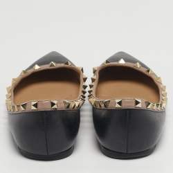 Pre Owned Valentino Rockstud Size 39 Black/Beige Leather Ballet Flats