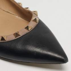 Pre Owned Valentino Rockstud Size 39 Black/Beige Leather Ballet Flats