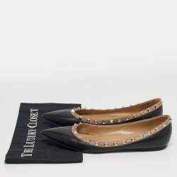 Pre Owned Valentino Rockstud Size 39 Black/Beige Leather Ballet Flats