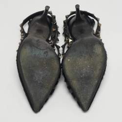 Pre Owned حذاء كعب عالي فالنتينو جلد براءات اختراع أصفر / بيج ب رباط للكاحل مرصع روكستد مقاس 37