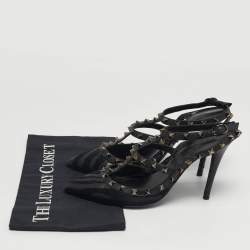 Pre Owned حذاء كعب عالي فالنتينو جلد براءات اختراع أصفر / بيج برباط للكاحل مرصع روكستد مقاس 37