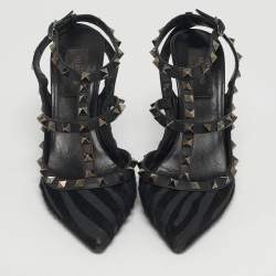 Pre Owned حذاء كعب عالي فالنتينو جلد براءات اختراع أصفر / بيج برباط للكاحل مرصع روكستد مقاس 37