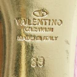 Pre Owned Valentino Size 39 Pink Snakeskin Embossed Leather Bow Peep Toe Pumps