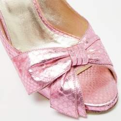 Pre Owned Valentino Size 39 Pink Snakeskin Embossed Leather Bow Peep Toe Pumps