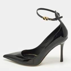 Pre Owned Valentino Size 40 Black Patent Leather Ankle Strap Pumps