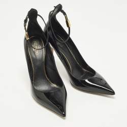 Pre Owned Valentino Size 40 Black Patent Leather Ankle Strap Pumps