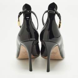 Pre Owned Valentino Size 40 Black Patent Leather Ankle Strap Pumps