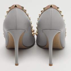 Pre Owned Valentino Rockstud Size 38.5 Grey/Beige Leather Pumps