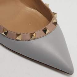 Pre Owned Valentino Rockstud Size 38.5 Grey/Beige Leather Pumps
