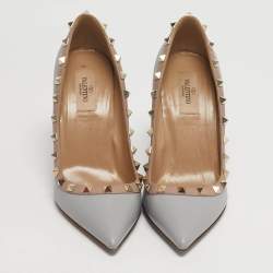 Pre Owned Valentino Rockstud Size 38.5 Grey/Beige Leather Pumps