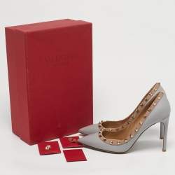 Pre Owned Valentino Rockstud Size 38.5 Grey/Beige Leather Pumps