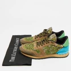 Pre Owned Valentino Rockstud Size 39 Multicolor Lace, Leather and Suede Low Top Sneakers