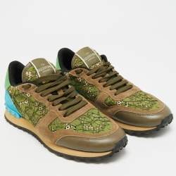 Pre Owned Valentino Rockstud Size 39 Multicolor Lace, Leather and Suede Low Top Sneakers