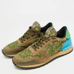 Pre Owned Valentino Rockstud Size 39 Multicolor Lace, Leather and Suede Low Top Sneakers