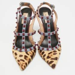 Pre Owned حذاء كعب عالي فالنتينو جلد معدني مرصع روكستد سير كاحل مقاس 36.5