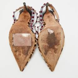 Pre Owned حذاء كعب عالي فالنتينو جلد معدني مرصع روكستد سير كاحل مقاس 36.5