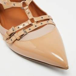 مملوكة مسبقًا حذاء باليرينا فلات فالنتينو لوف لاتش جلد لامع أزرق/بيج مقاس 36.5 