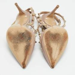 Pre Owned Valentino Rockstud Size 39 Beige Leather Ankle Strap Pumps