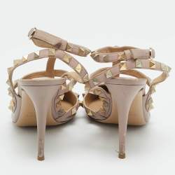 Pre Owned Valentino Rockstud Size 39 Beige Leather Ankle Strap Pumps