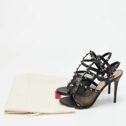 مملوكة مسبقًا صندل فالنتينو روكستد جلد أسود بحزام للكاحل مقاس 39