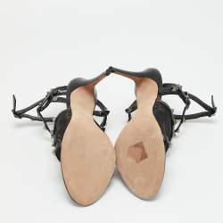 مملوكة مسبقًا صندل فالنتينو روكستد جلد أسود بحزام للكاحل مقاس 39