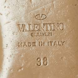 Pre Owned Valentino Rockstud Size 38  Cream/Pink Leather and Patent Leather Ballet Flats