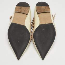 Pre Owned Valentino Rockstud Size 38  Cream/Pink Leather and Patent Leather Ballet Flats