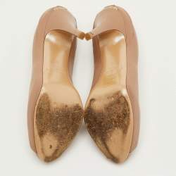 Pre Owned Valentino Size 38 Beige Leather Platform Peep Toe Pumps