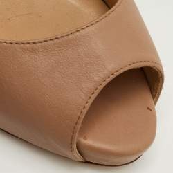 Pre Owned Valentino Size 38 Beige Leather Platform Peep Toe Pumps