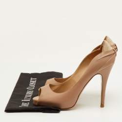 Pre Owned Valentino Size 38 Beige Leather Platform Peep Toe Pumps