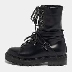 Pre Owned Valentino Rockstud Size 36 Black Leather Combat Boots