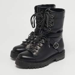 مملوكة مسبقًا Valentino Rockstud Size 36 Black Leather Combat Boots